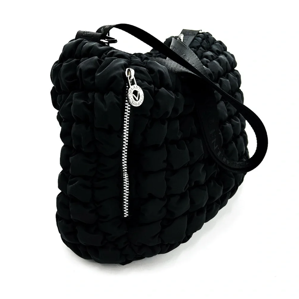 Valentino Orlandi Black Ruched Puff Quilted Shoulder Bag NWT Silver Hardware ✨🖤